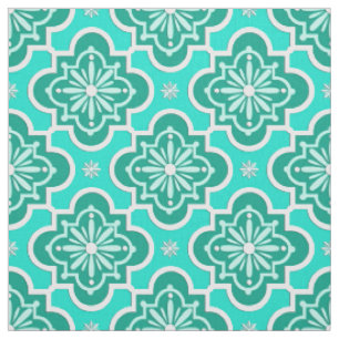 Moroccan tile pattern - Turquoise and Aqua Fabric