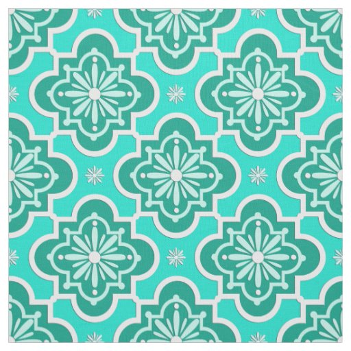 Moroccan tile pattern - Turquoise and Aqua Fabric
