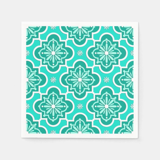 Moroccan tile pattern - Turquoise and Aqua Paper Napkins (Front)