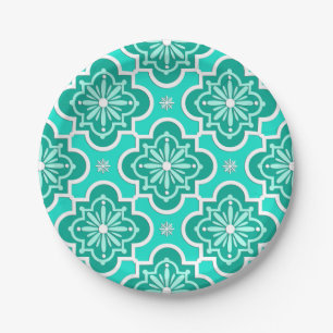 Moroccan tile pattern - Turquoise and Aqua Paper Plates