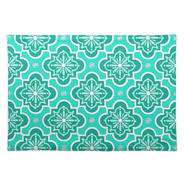 Moroccan tile pattern - Turquoise and Aqua Placemat (Front)