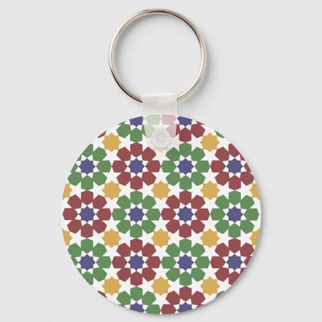 Moroccan Tile Pattern Zellige Traditional Islamic  Keychain (Front)