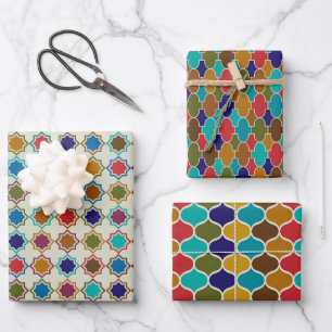Moroccan tile patterns, star, oblong, arabesque, wrapping paper sheets
