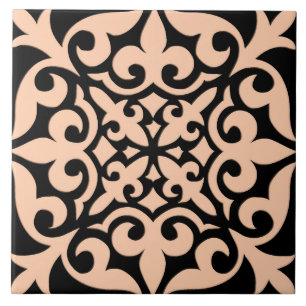 Moroccan tile - peach pink and black