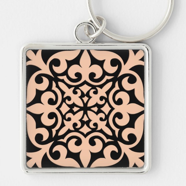 Moroccan tile - peach pink and black keychain (Front)