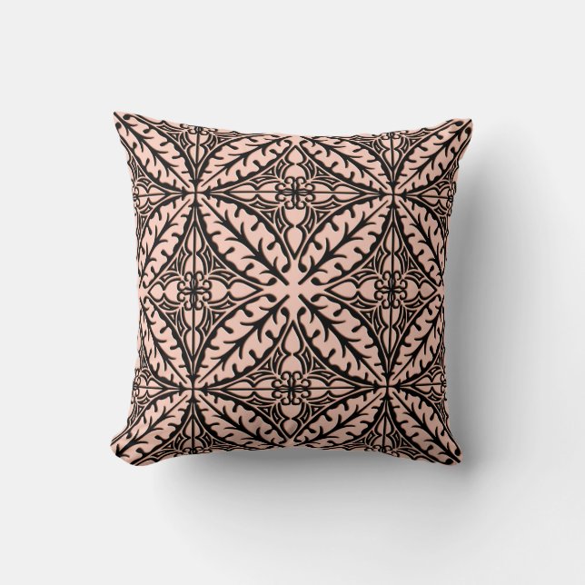 Moroccan tile - peach pink and black throw pillow (Front)