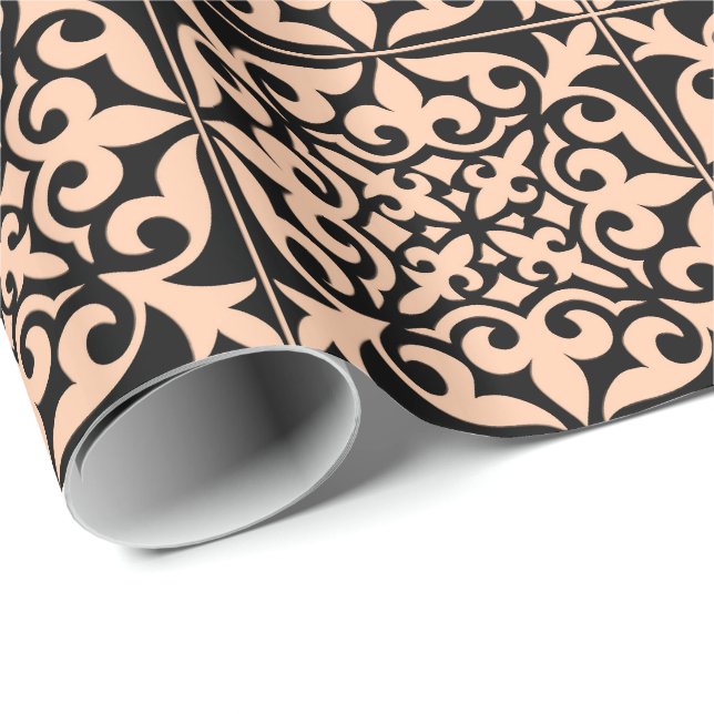 Moroccan tile - peach pink and black wrapping paper (Roll Corner)