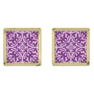 Moroccan tile - purple and orchid gold cufflinks