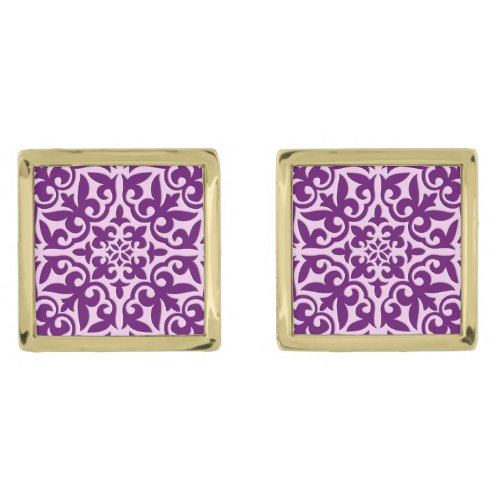 Moroccan tile _ purple and orchid gold cufflinks