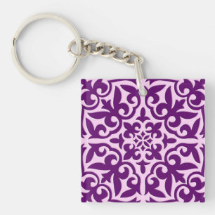 Moroccan tile - purple and orchid keychain