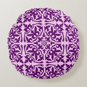 Moroccan tile - purple and orchid round pillow