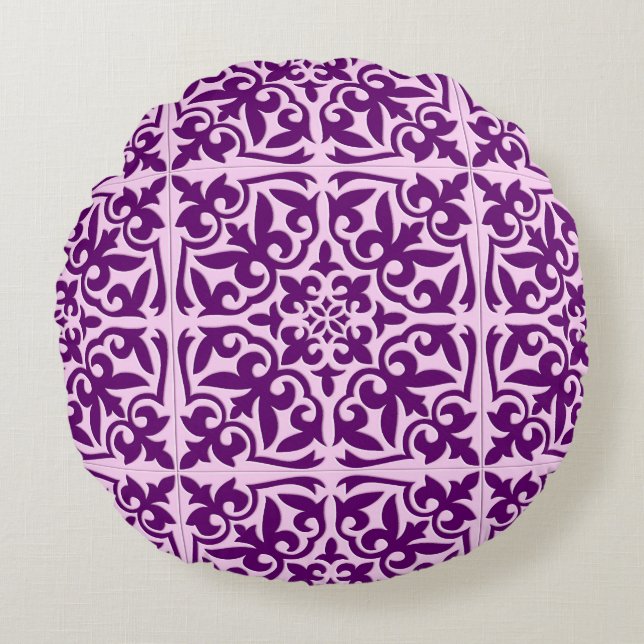 Moroccan tile - purple and orchid round pillow (Front)