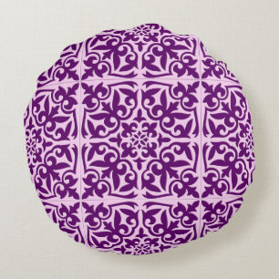 Moroccan tile - purple and orchid round pillow
