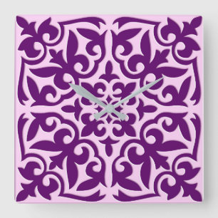 Moroccan tile - purple and orchid square wall clock