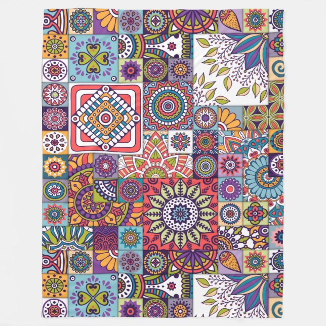 Moroccan Tile/ Quilt Pattern Fleece Blanket (Front)