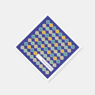Moroccan Tile Royal Blue Golden Wedding Napkins
