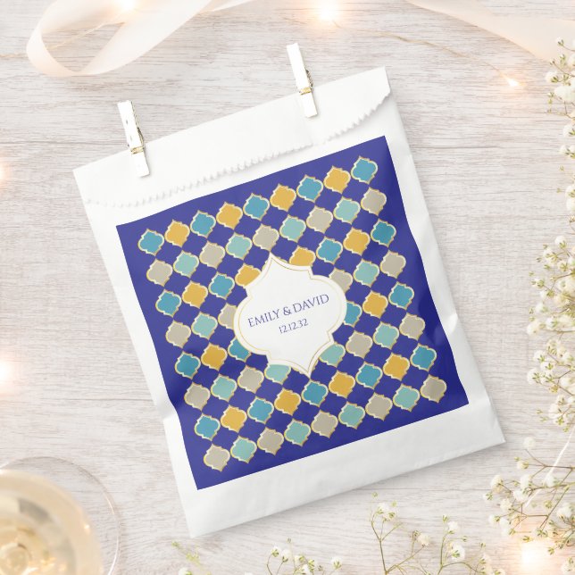 Moroccan Tile Royal Blue Yellow Wedding Favor Bag (Clipped)