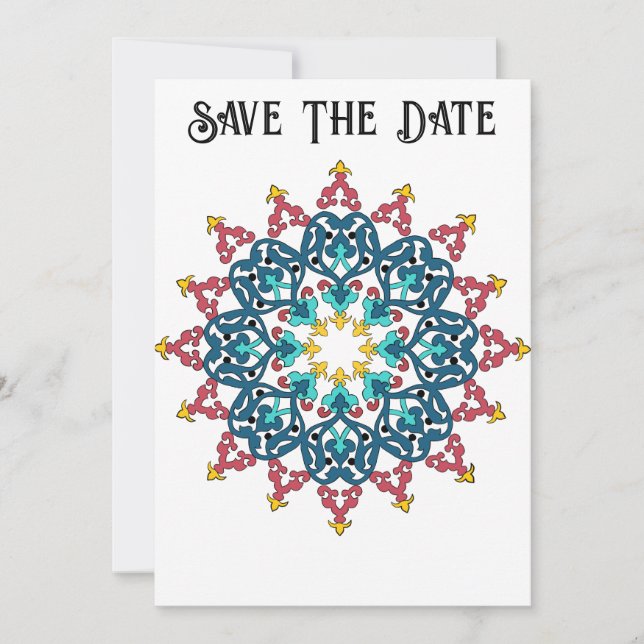 Moroccan Tile Save The Date Card (Front)