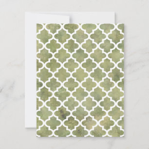 Moroccan Tile Trellis Patterm on Moss Green Marble Invitation