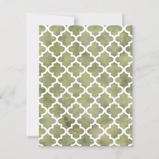 Moroccan Tile Trellis Patterm on Moss Green Marble Invitation (Front)