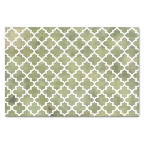 Moroccan Tile Trellis Patterm on Moss Green Marble Tissue Paper