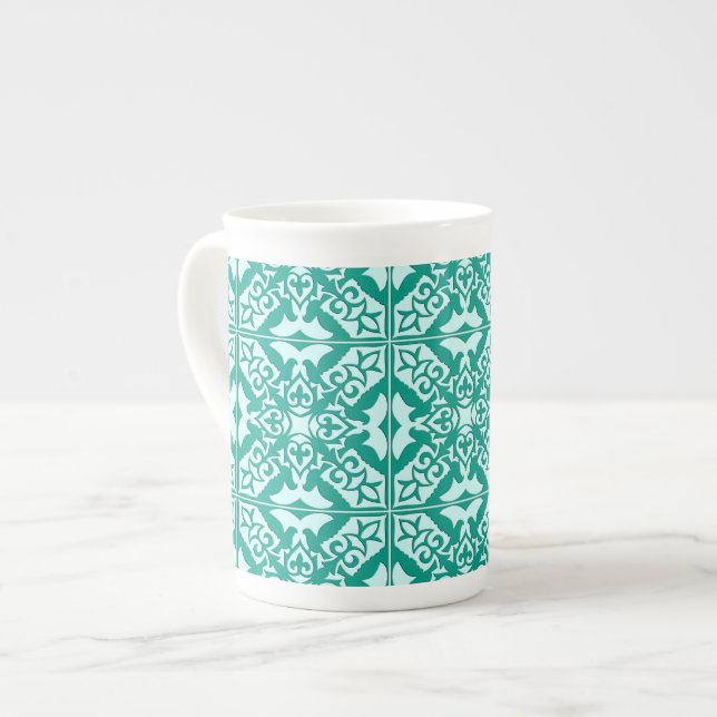 Moroccan tile - turquoise and aqua bone china mug (Front Left)