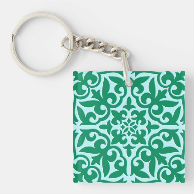 Moroccan tile - turquoise and aqua keychain (Front)
