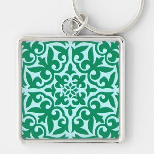 Moroccan tile - turquoise and aqua keychain