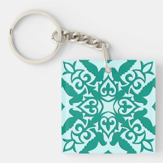 Moroccan tile - turquoise and aqua keychain (Front)
