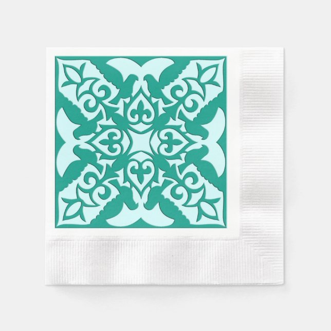 Moroccan tile - turquoise and aqua napkins (Front)