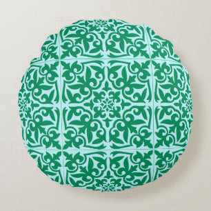 Moroccan tile - turquoise and aqua round pillow