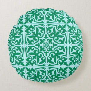 Moroccan tile - turquoise and aqua round pillow