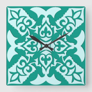 Moroccan tile - turquoise and aqua square wall clock