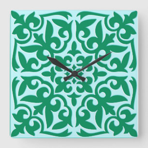 Moroccan tile - turquoise and aqua square wall clock