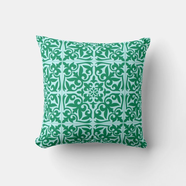 Moroccan tile - turquoise and aqua throw pillow (Front)