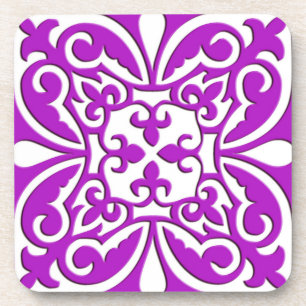Moroccan tile - violet purple and white beverage coaster