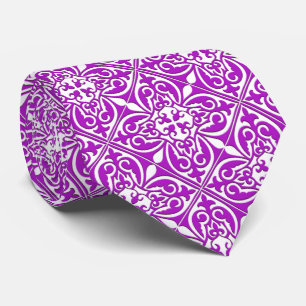 Moroccan tile - violet purple and white neck tie