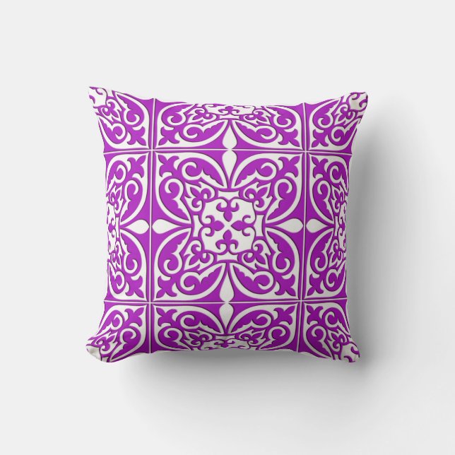 Moroccan tile - violet purple and white throw pillow (Front)
