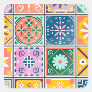 Moroccan Tile Wall Art Blue & Yellow Zellij Square Sticker