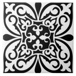 Moroccan tile - white with black background