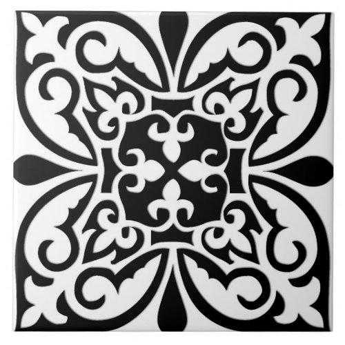 Moroccan tile _ white with black background