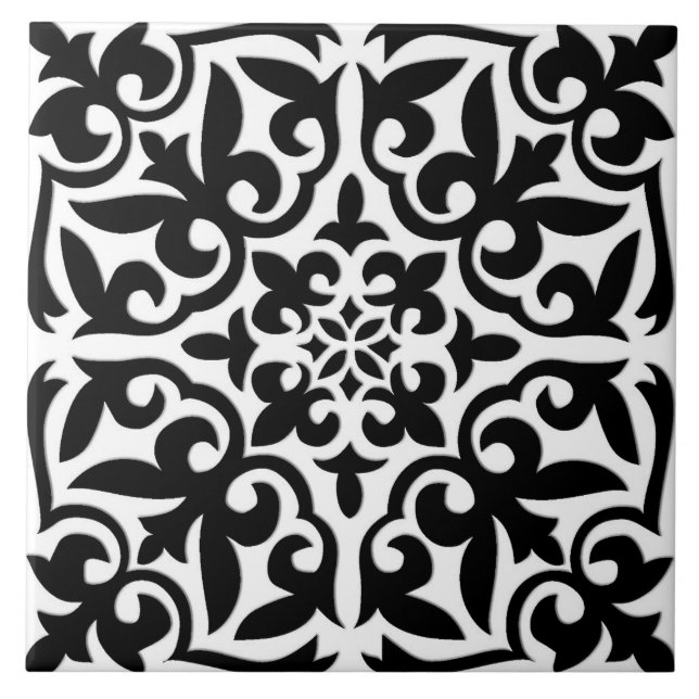Moroccan tile - white with black background (Front)