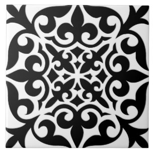 Moroccan tile - white with black background