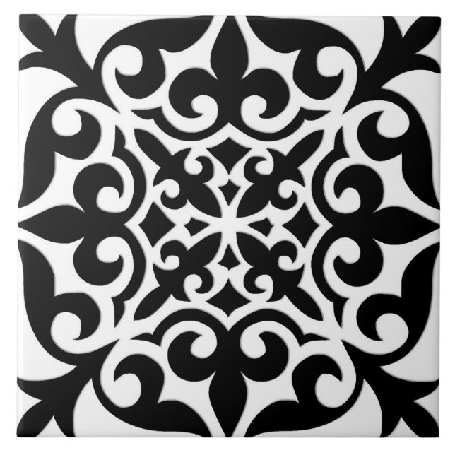 Moroccan tile - white with black background (Front)