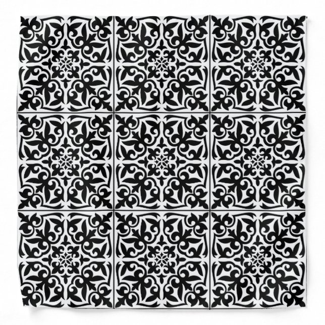 Moroccan tile - white with black background bandana (Front)