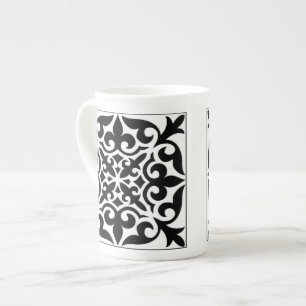 Moroccan tile - white with black background bone china mug