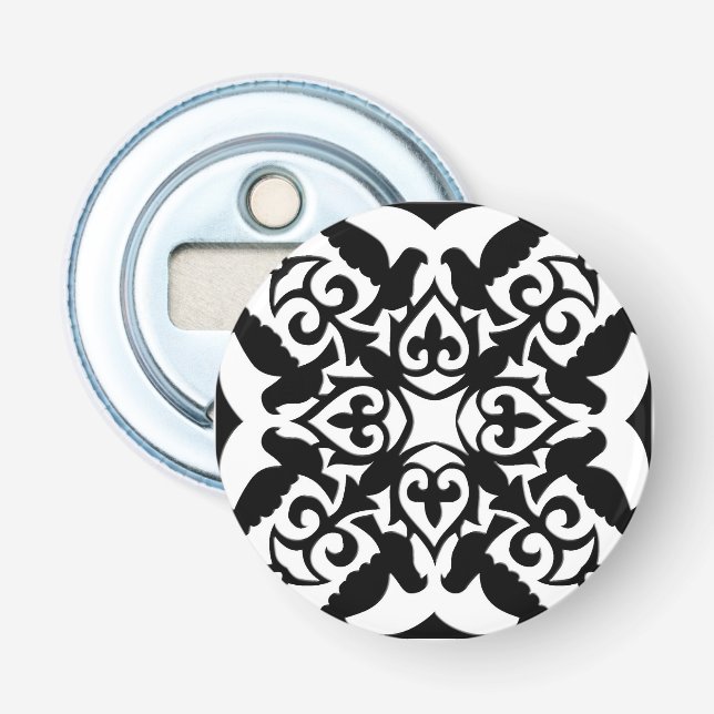 Moroccan tile - white with black background bottle opener (Front)