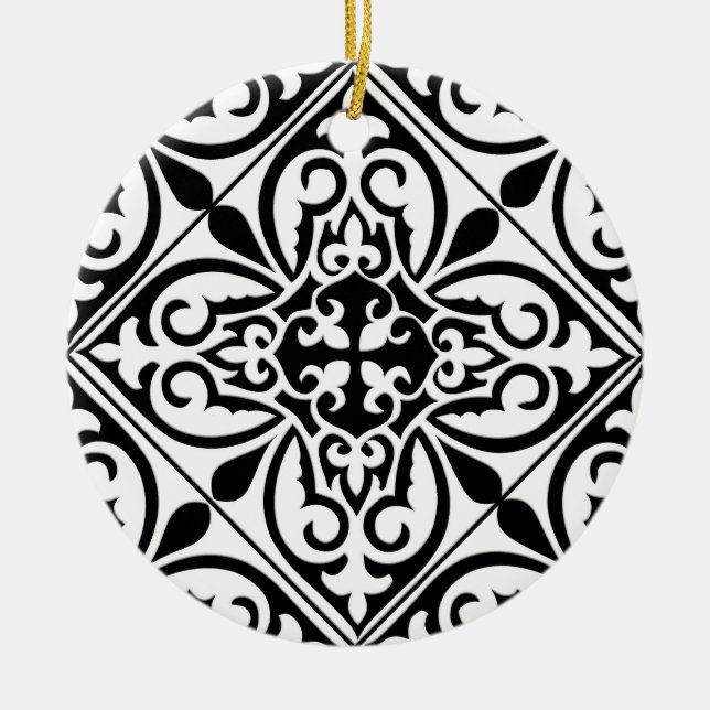 Moroccan tile - white with black background ceramic ornament (Front)