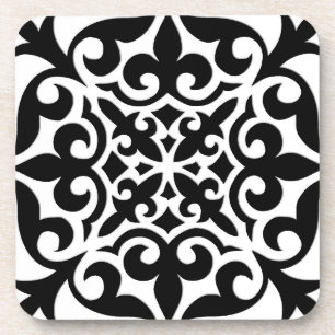 Moroccan tile - white with black background coaster