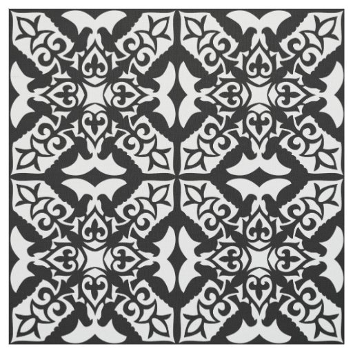 Moroccan tile - white with black background fabric